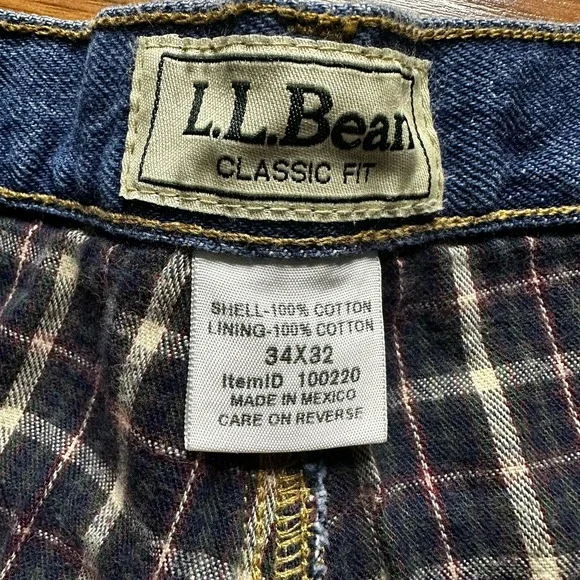 Vintage LL Bean Flannel Lined Jeans Mens 34x32 Straight Leg Denim Y2K Grunge - Picture 10 of 11
